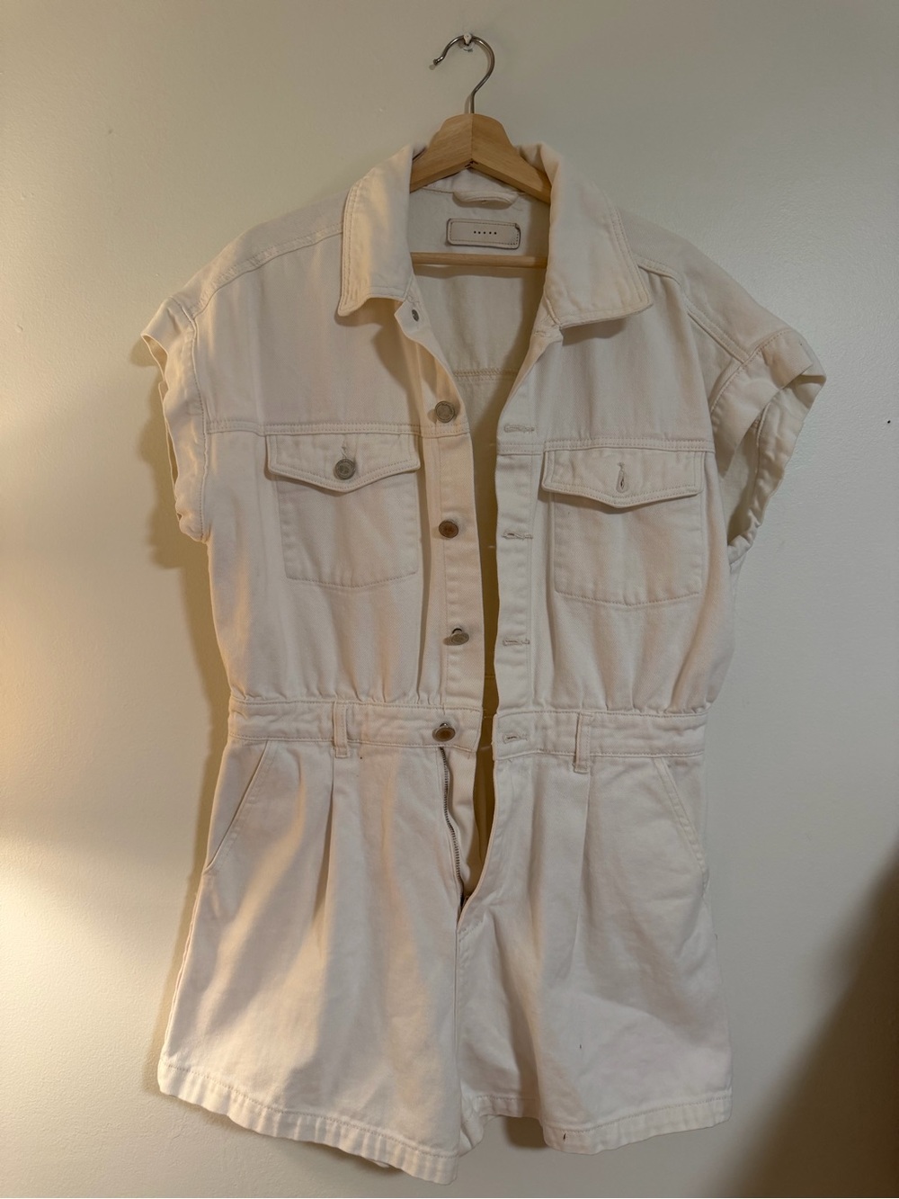 BLANKNYC Cream Denim Utility Romper Jumpsuit Short Sleeve Size L